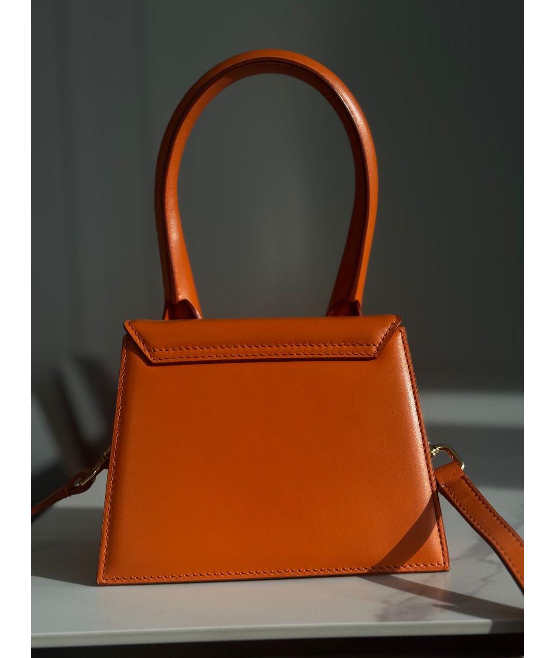 JACQUEMUS Оранжевая кожаная сумка с короткими ручками, фото 3