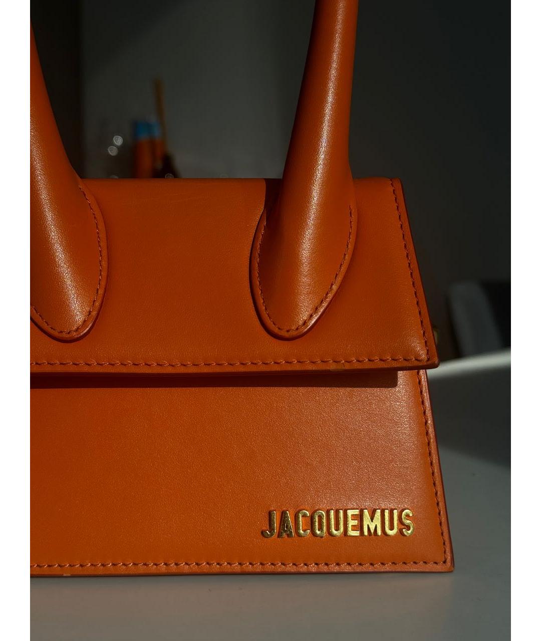 JACQUEMUS Оранжевая кожаная сумка с короткими ручками, фото 5