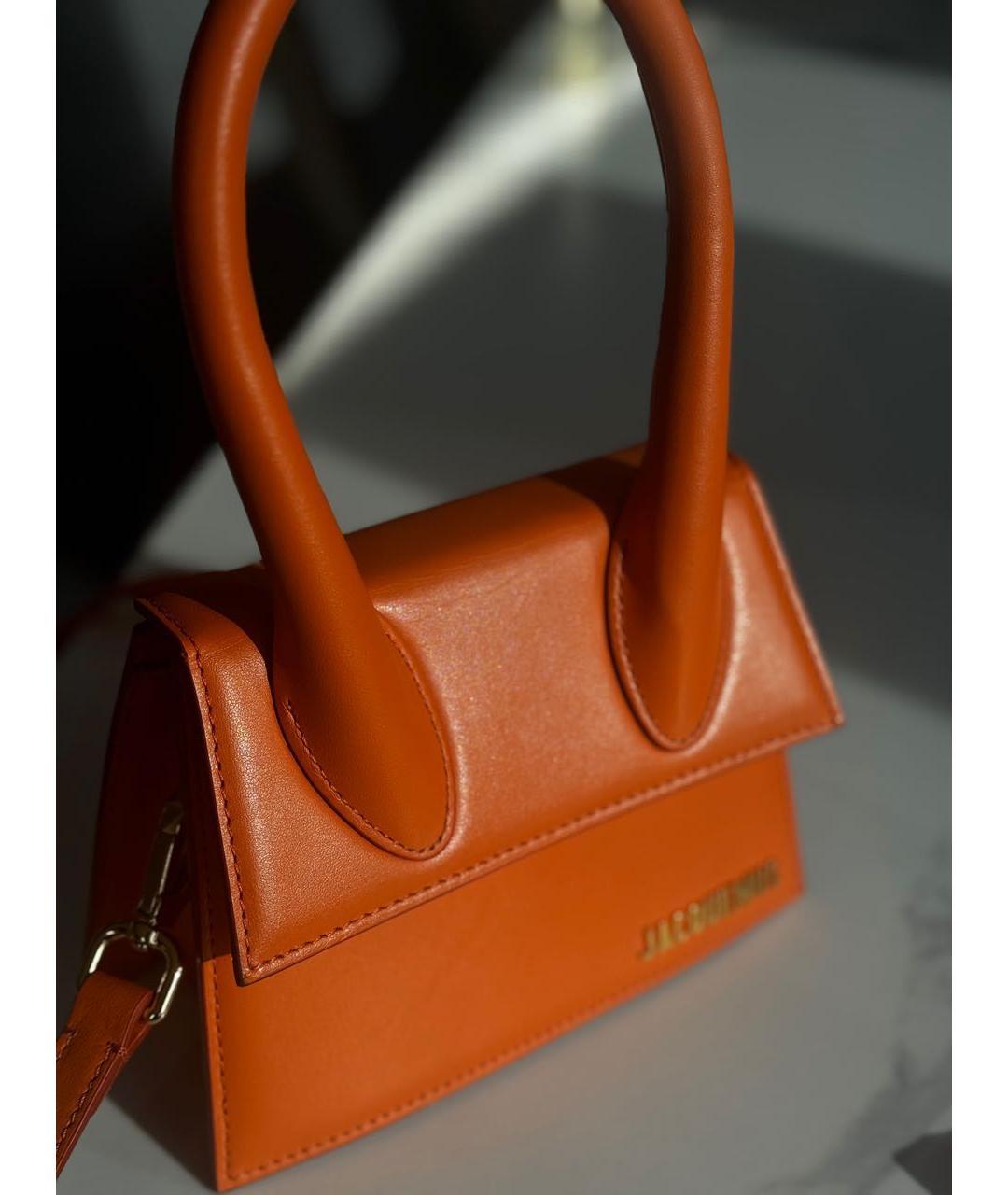 JACQUEMUS Оранжевая кожаная сумка с короткими ручками, фото 7