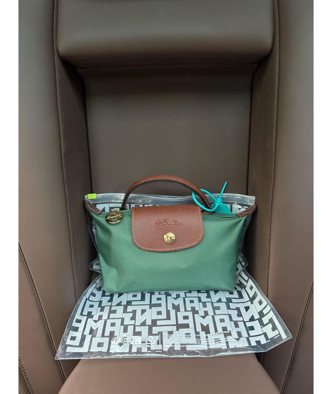 LONGCHAMP Зеленая кожаная сумка с короткими ручками, фото 9