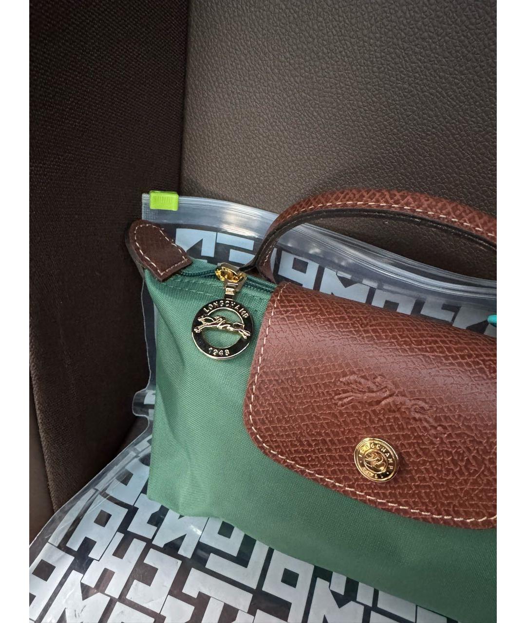LONGCHAMP Зеленая кожаная сумка с короткими ручками, фото 8