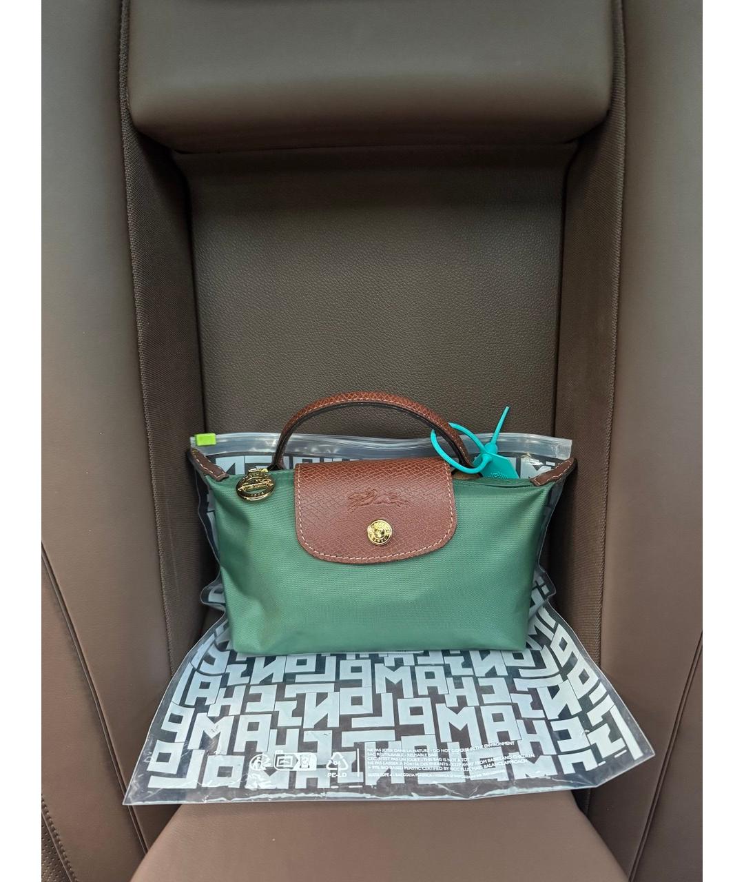 LONGCHAMP Зеленая кожаная сумка с короткими ручками, фото 7