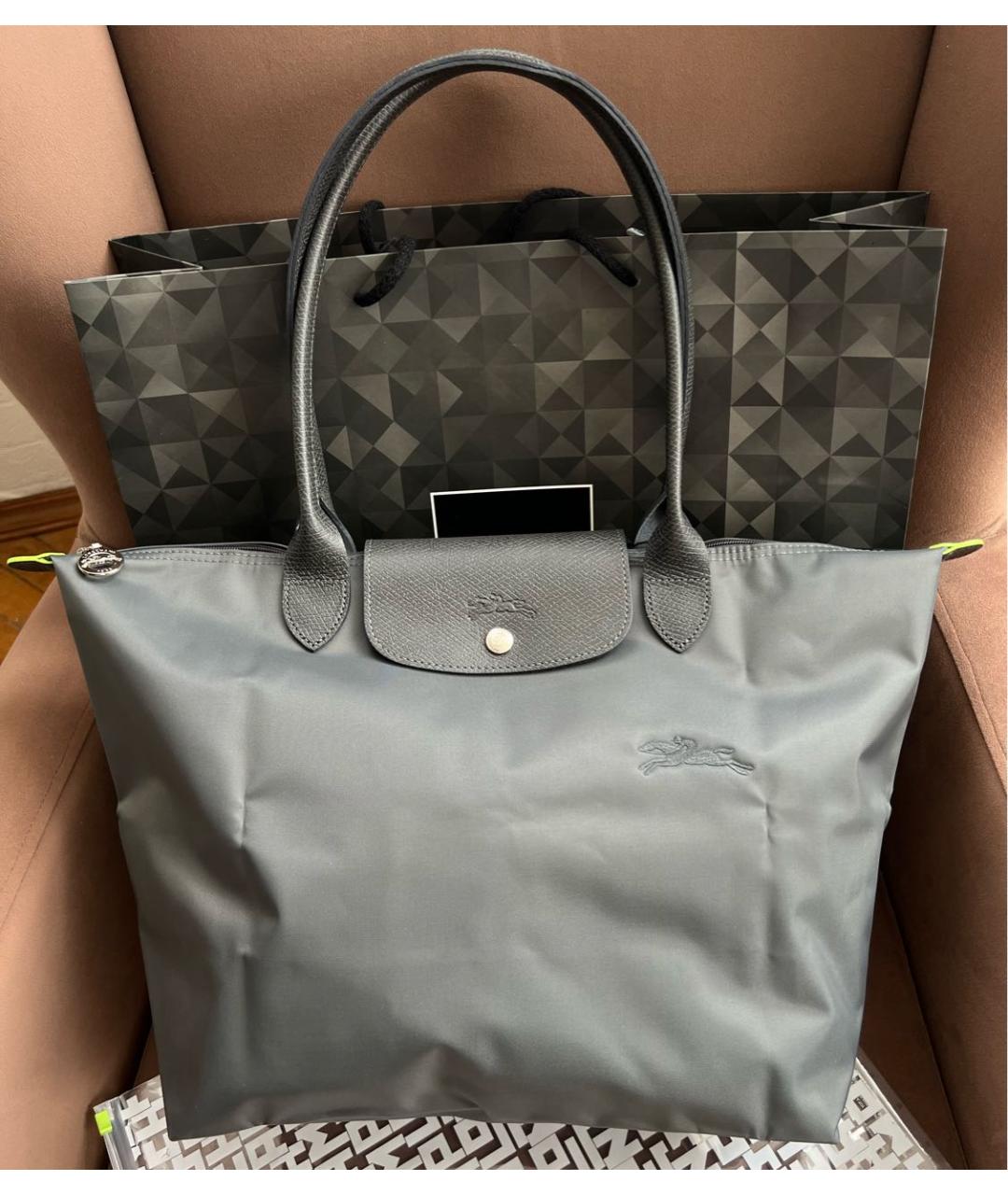 LONGCHAMP Серая кожаная сумка тоут, фото 8