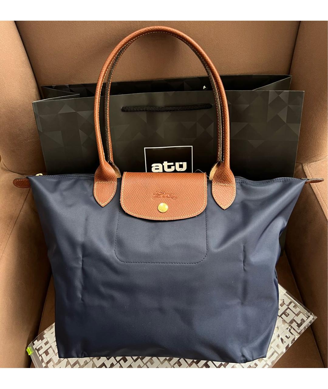 LONGCHAMP Темно-синяя кожаная сумка тоут, фото 6
