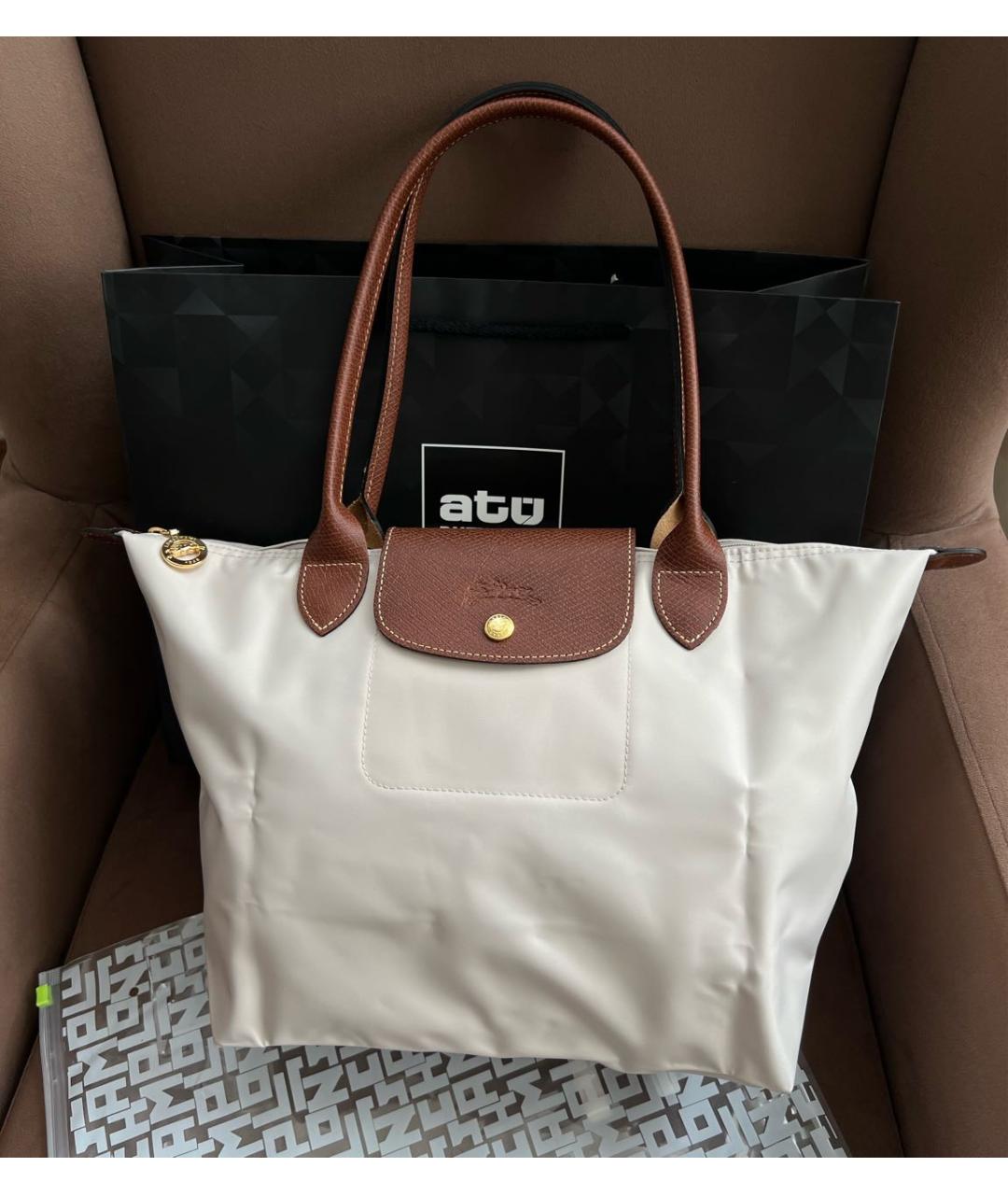 LONGCHAMP Бежевая кожаная сумка тоут, фото 7