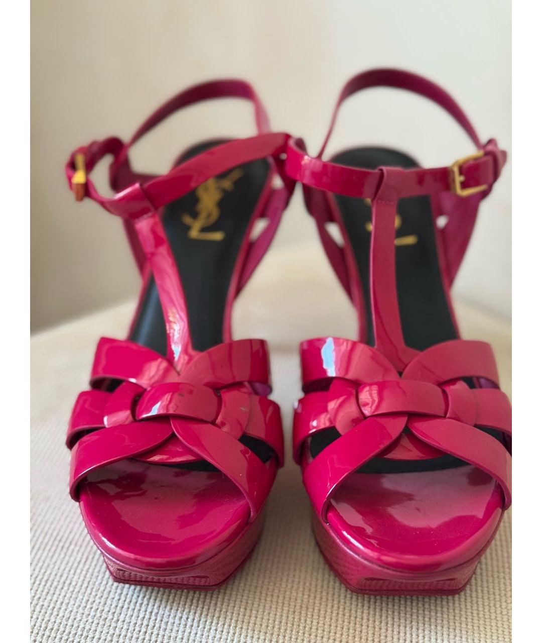 SAINT LAURENT Фуксия босоножки из лакированной кожи, фото 2