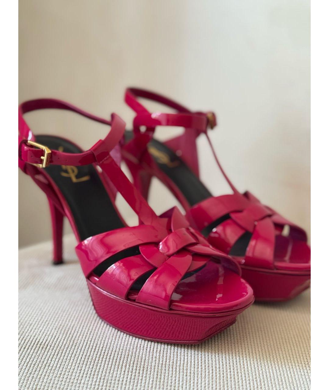 SAINT LAURENT Фуксия босоножки из лакированной кожи, фото 5