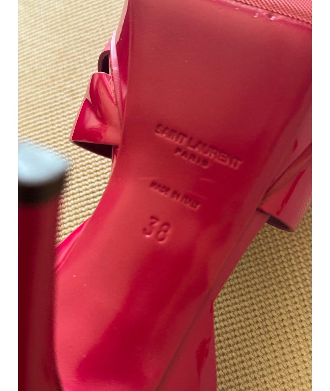 SAINT LAURENT Фуксия босоножки из лакированной кожи, фото 4