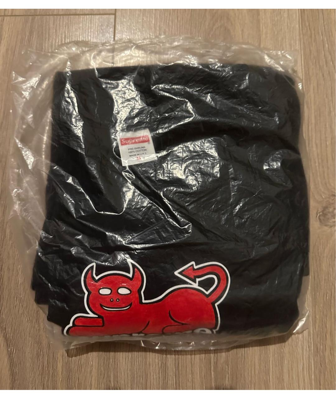 SUPREME Черная хлопковая футболка, фото 2