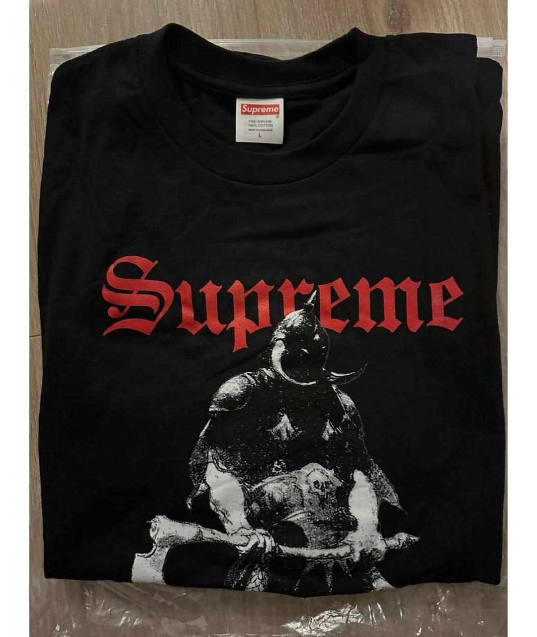 SUPREME Черная хлопковая футболка, фото 3