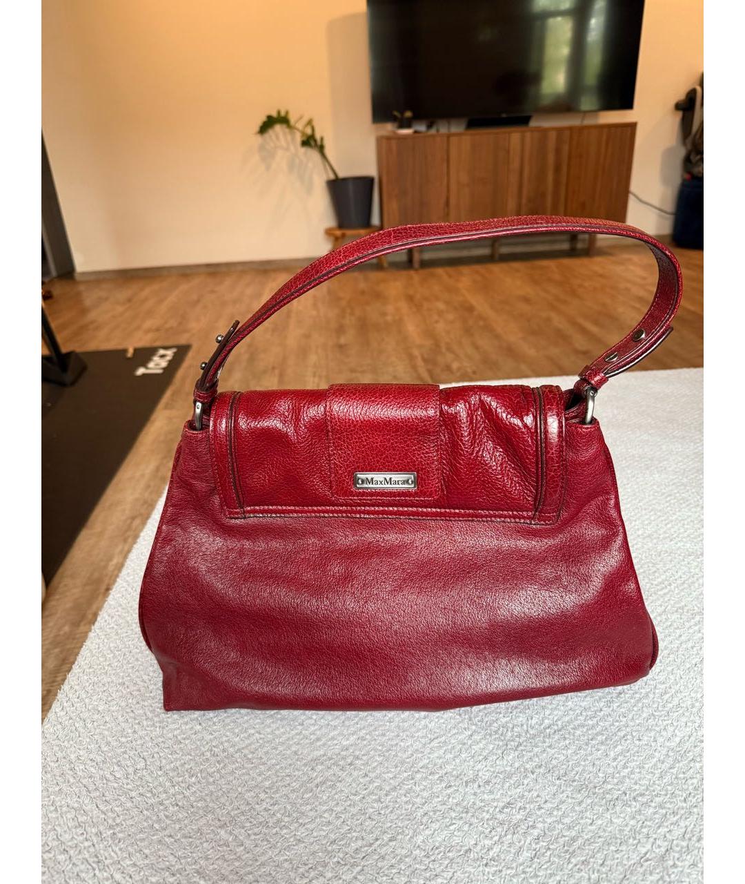 MAX MARA Бордовая кожаная сумка с короткими ручками, фото 3