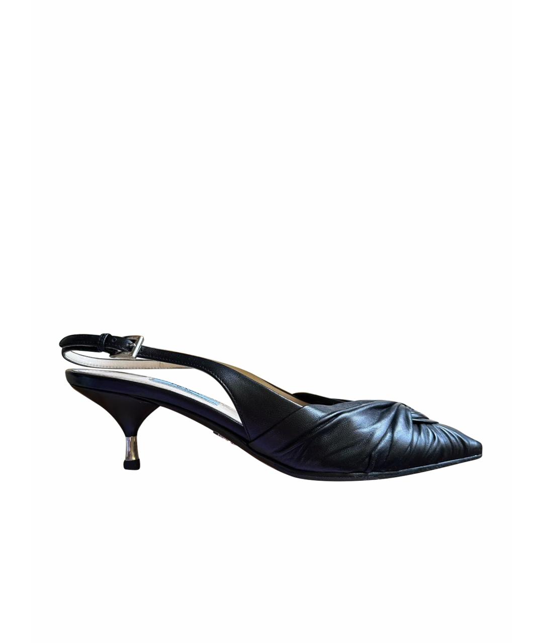 PRADA Черные кожаные лодочки на низком каблуке, фото 1