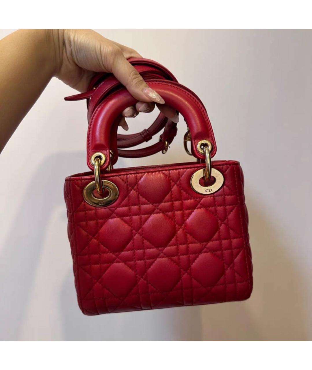CHRISTIAN DIOR Красная кожаная сумка с короткими ручками, фото 2