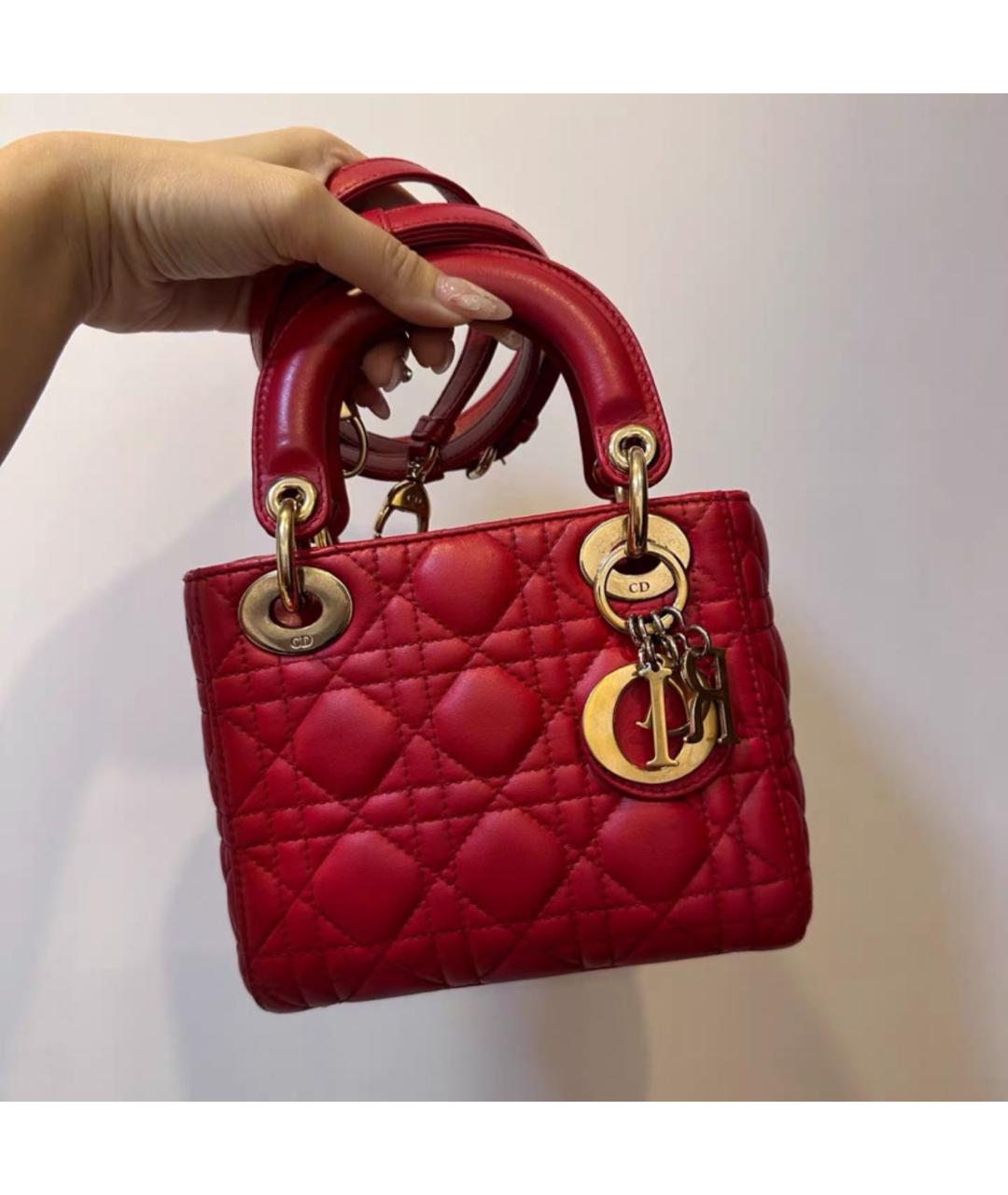 CHRISTIAN DIOR Красная кожаная сумка с короткими ручками, фото 8