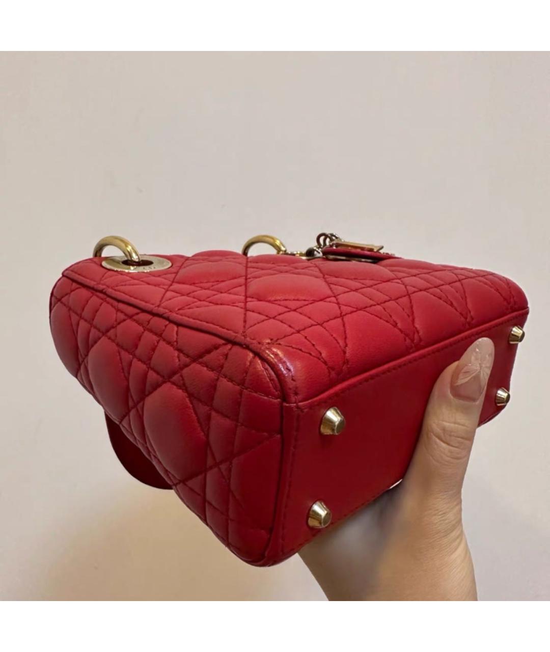 CHRISTIAN DIOR Красная кожаная сумка с короткими ручками, фото 4