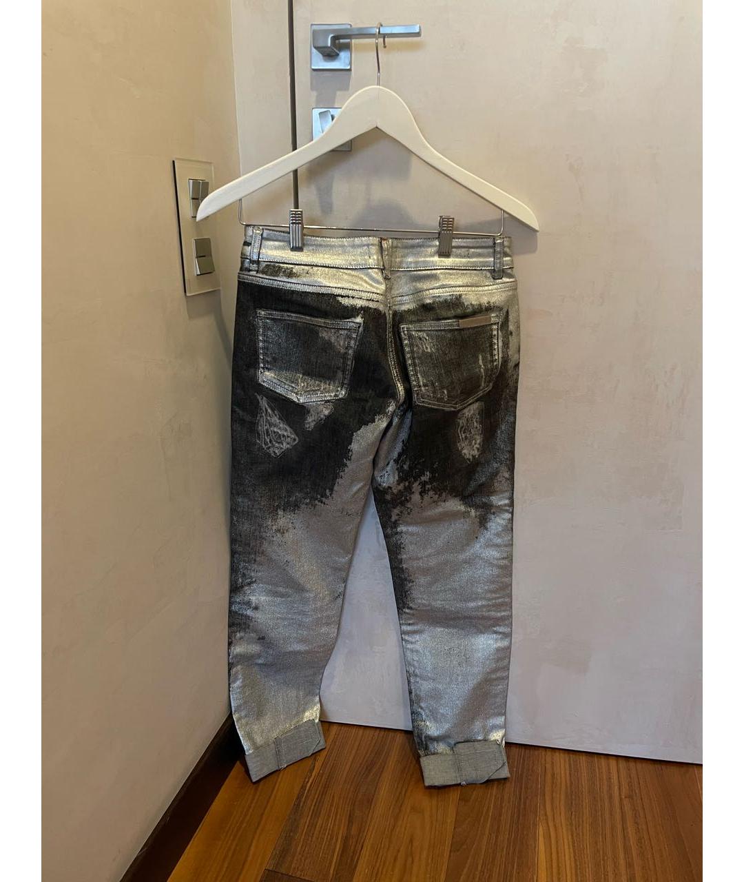 PHILIPP PLEIN Серые хлопко-эластановые джинсы слим, фото 2