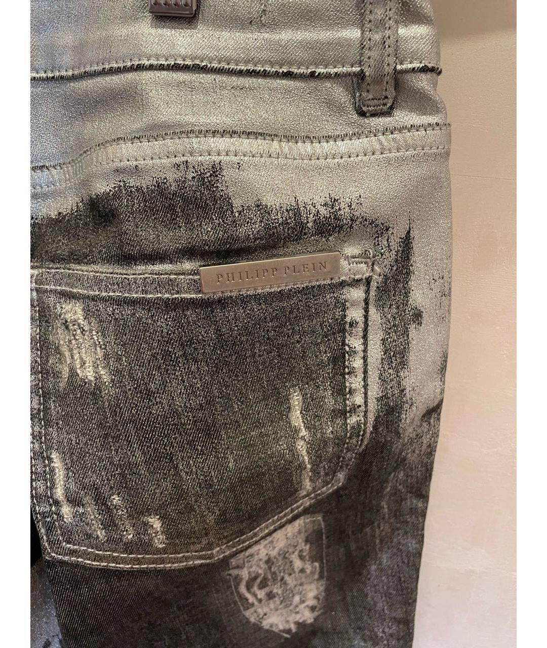 PHILIPP PLEIN Серые хлопко-эластановые джинсы слим, фото 5
