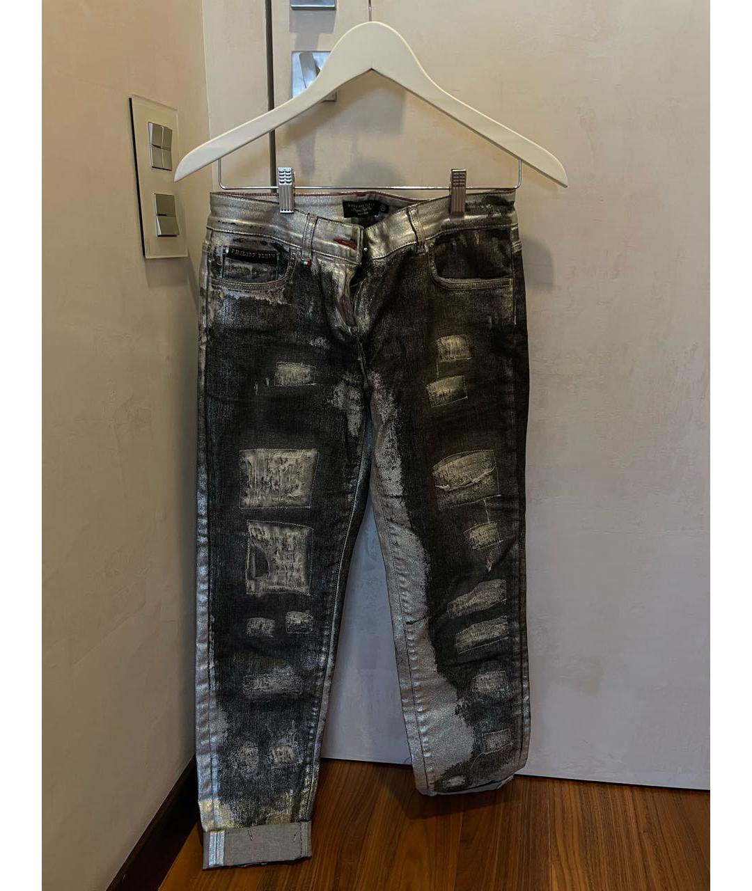 PHILIPP PLEIN Серые хлопко-эластановые джинсы слим, фото 6