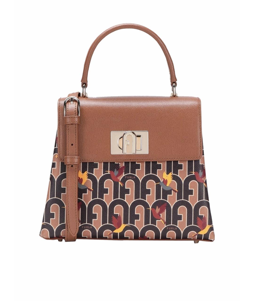 FURLA Коричневая кожаная сумка с короткими ручками, фото 1