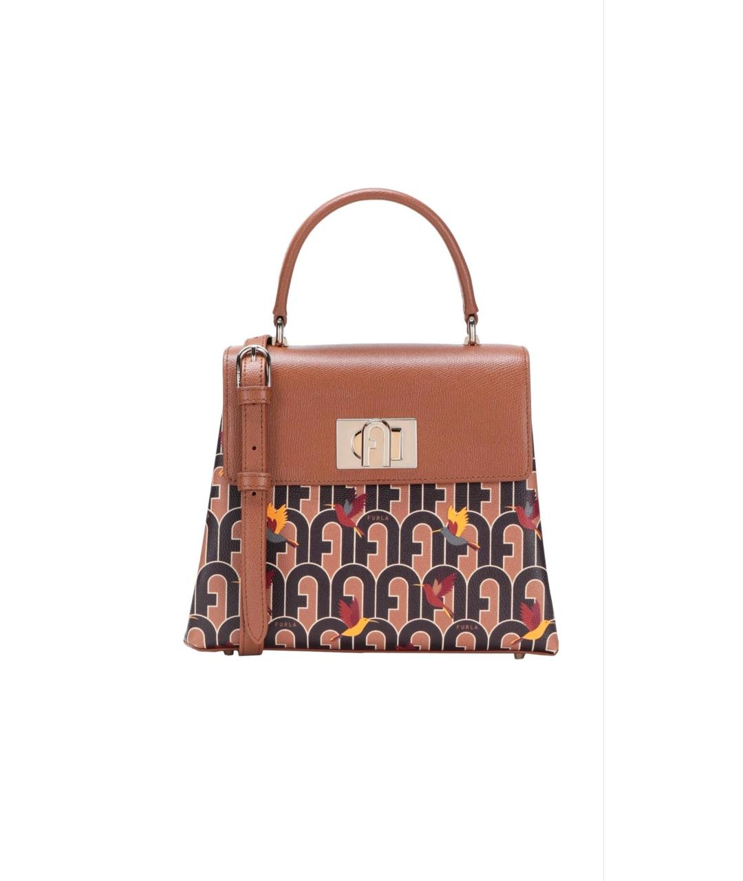 FURLA Коричневая кожаная сумка с короткими ручками, фото 10