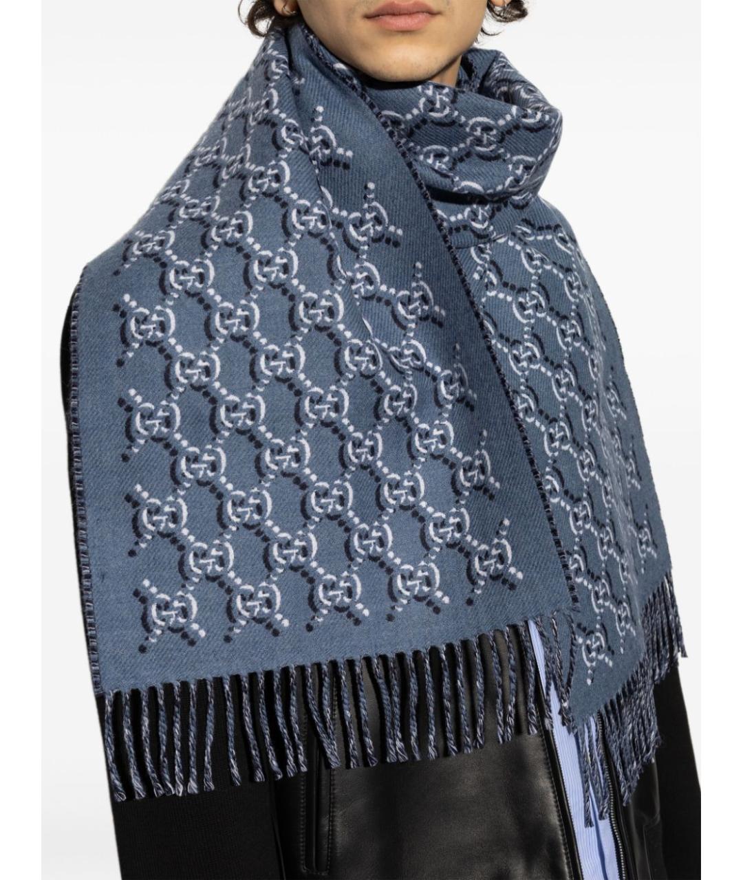 GUCCI Синий шерстяной шарф, фото 3