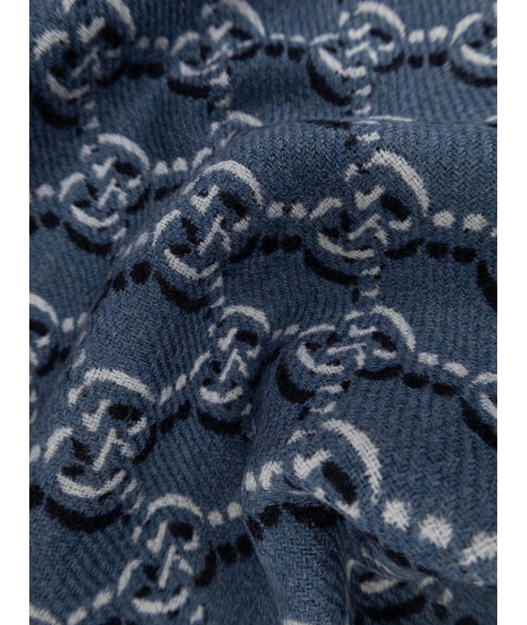 GUCCI Синий шерстяной шарф, фото 2