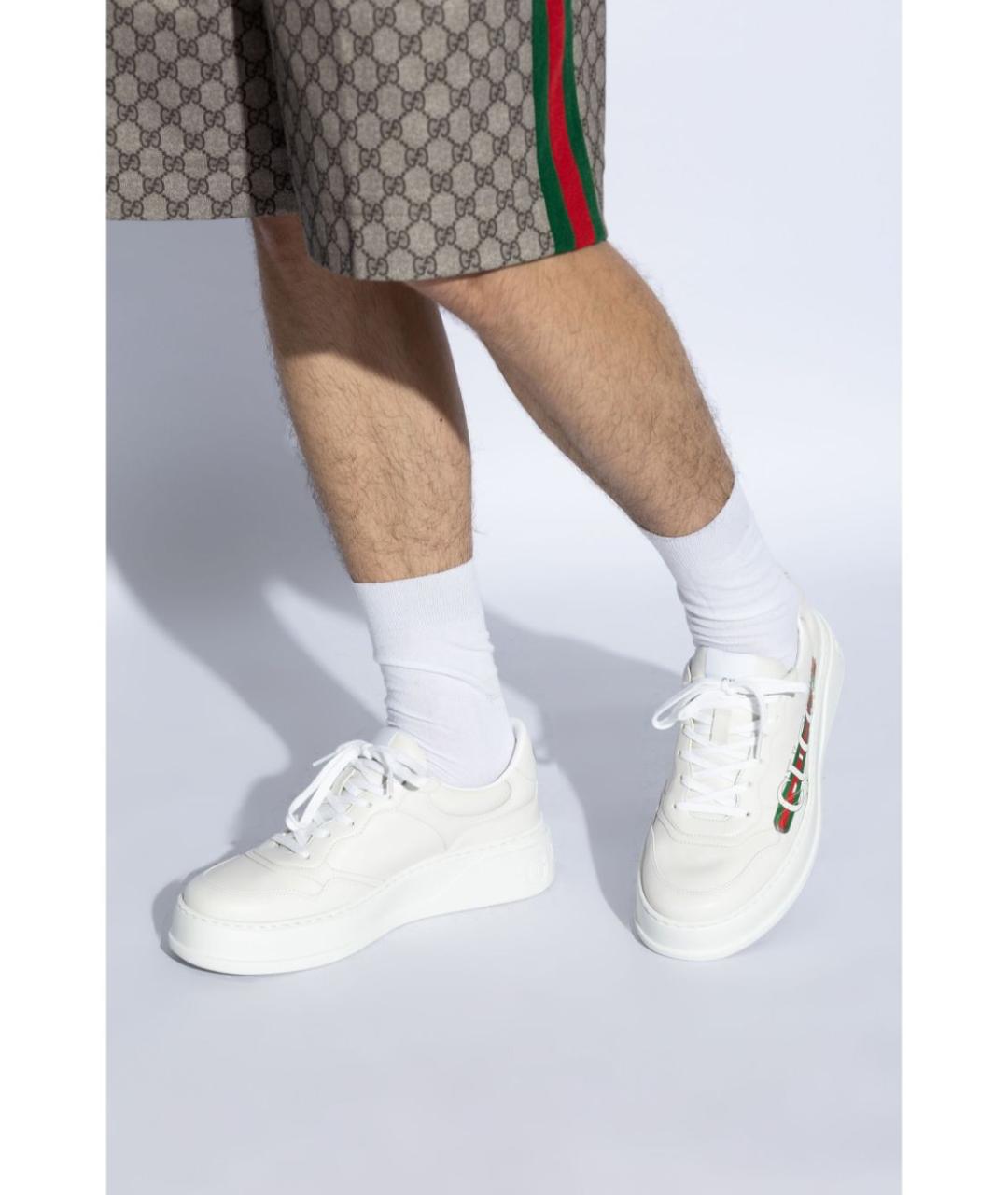 GUCCI Белые кожаные низкие кроссовки / кеды, фото 6