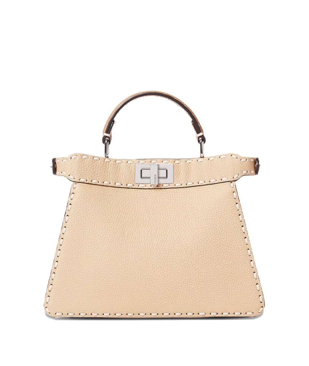 FENDI Бежевая кожаная сумка тоут, фото 5