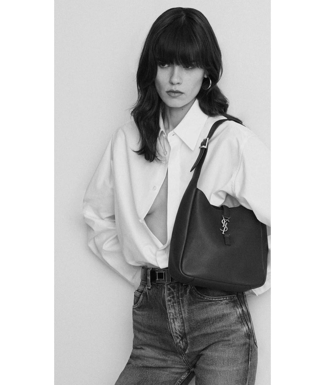 SAINT LAURENT Черная кожаная сумка тоут, фото 5