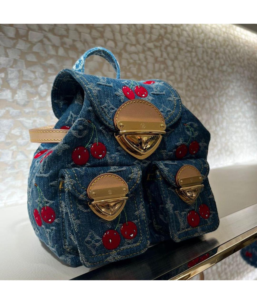 LOUIS VUITTON Голубой деним рюкзак, фото 4