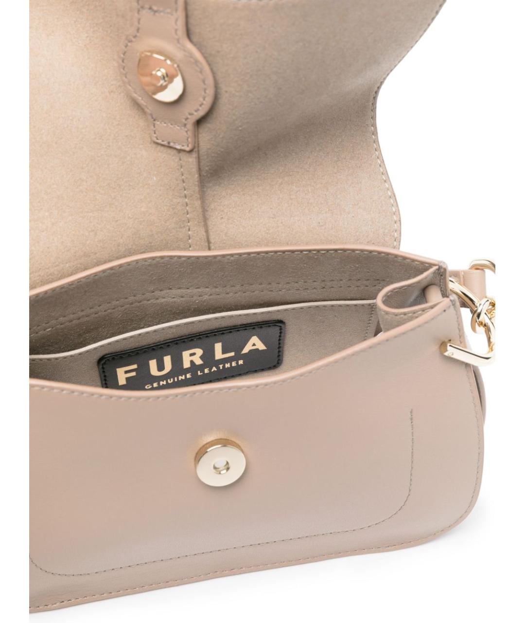 FURLA Бежевая кожаная сумка через плечо, фото 5