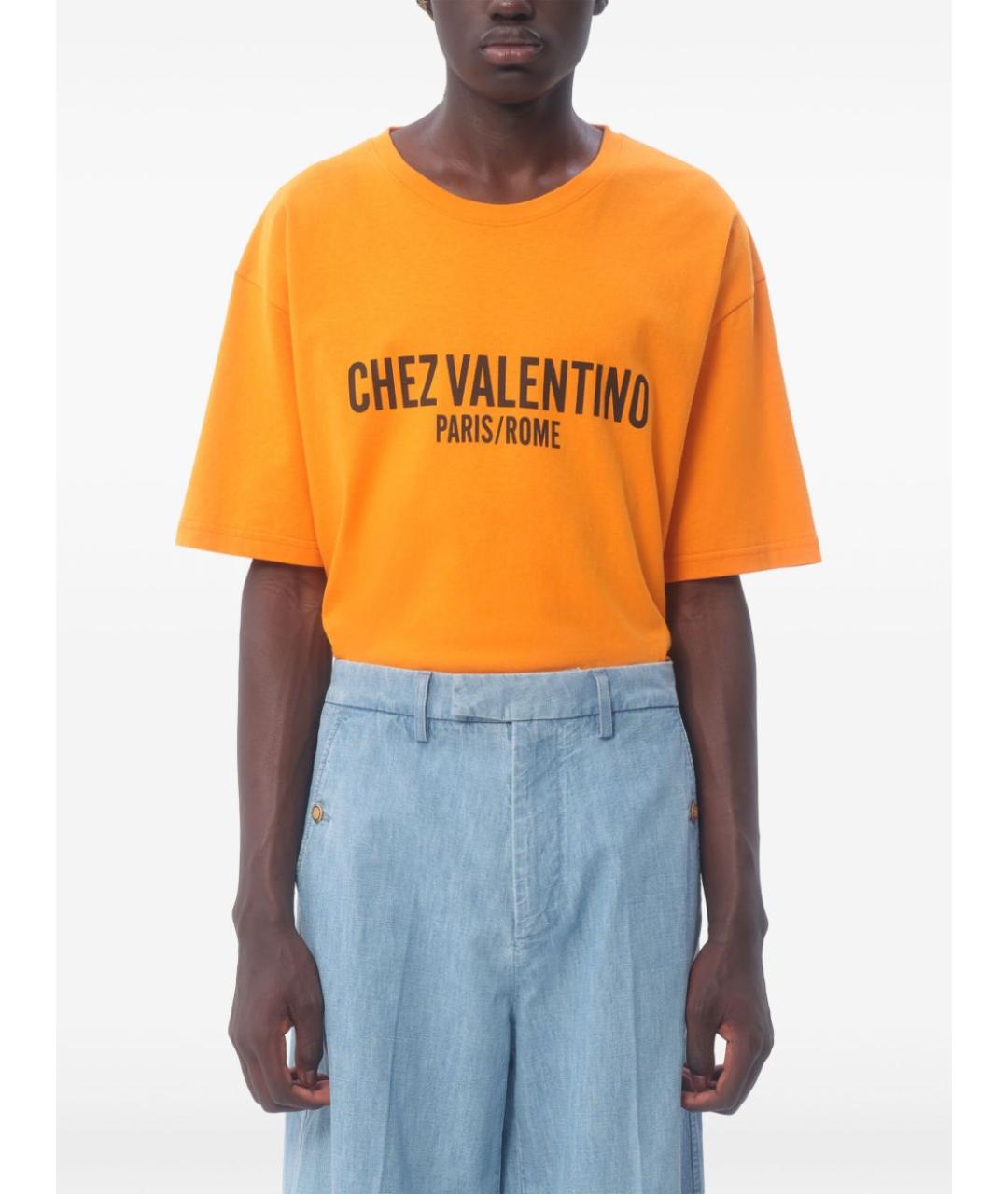 VALENTINO Оранжевая хлопковая футболка, фото 6