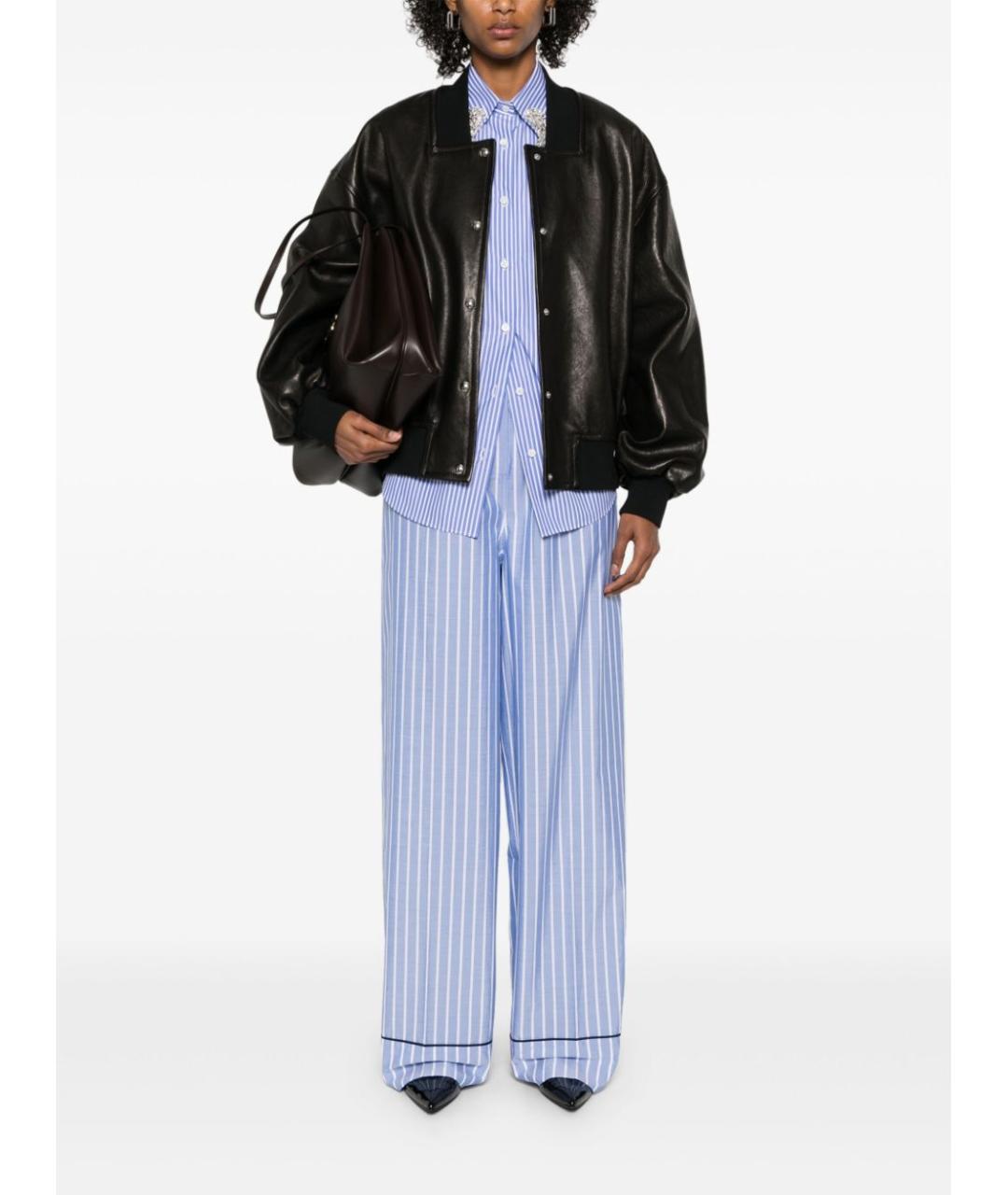 PRADA Голубые хлопковые прямые брюки, фото 4