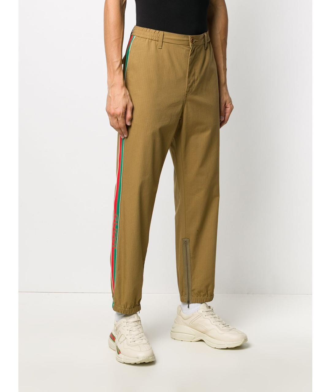 GUCCI Коричневые хлопковые повседневные брюки, фото 4