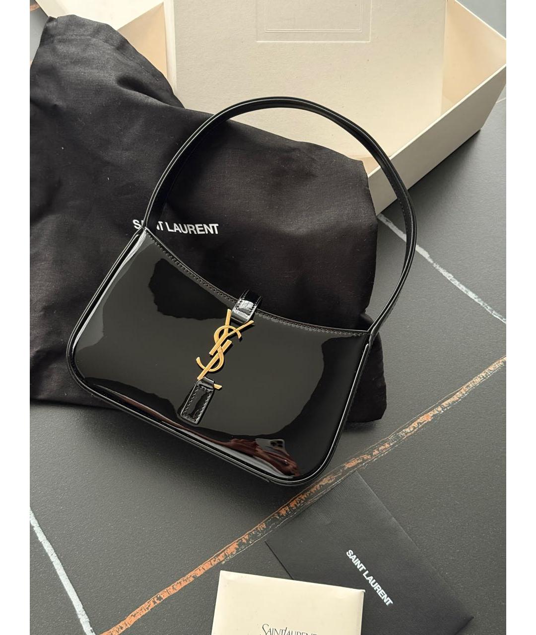 SAINT LAURENT Черная кожаная сумка с короткими ручками, фото 5