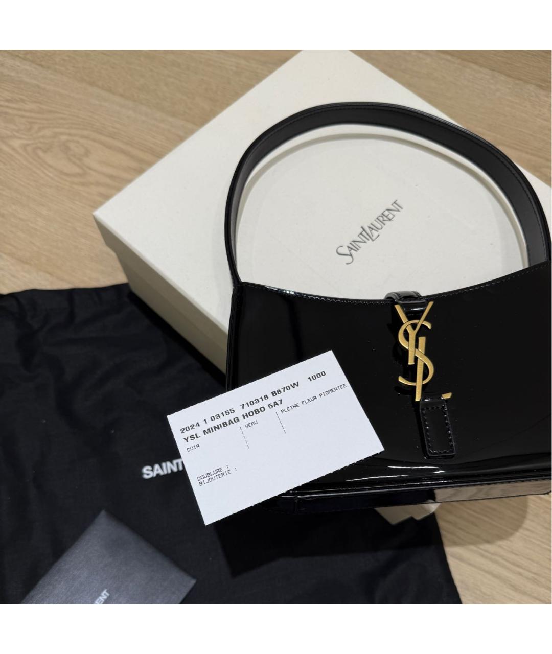SAINT LAURENT Черная кожаная сумка с короткими ручками, фото 8