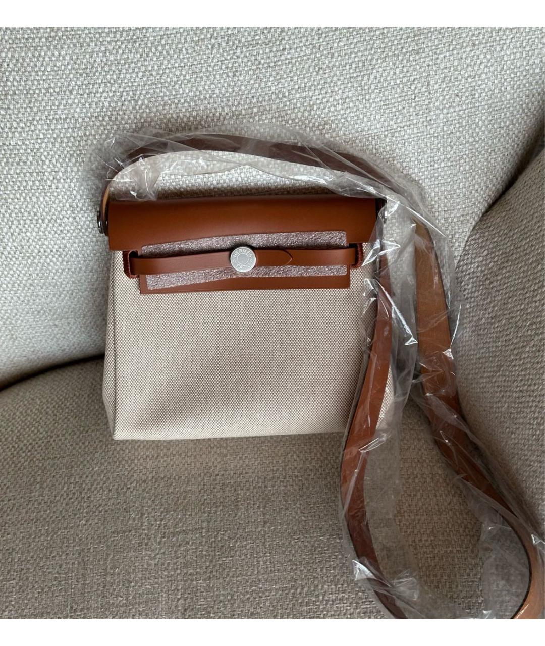 HERMES Бежевая тканевая сумка через плечо, фото 2