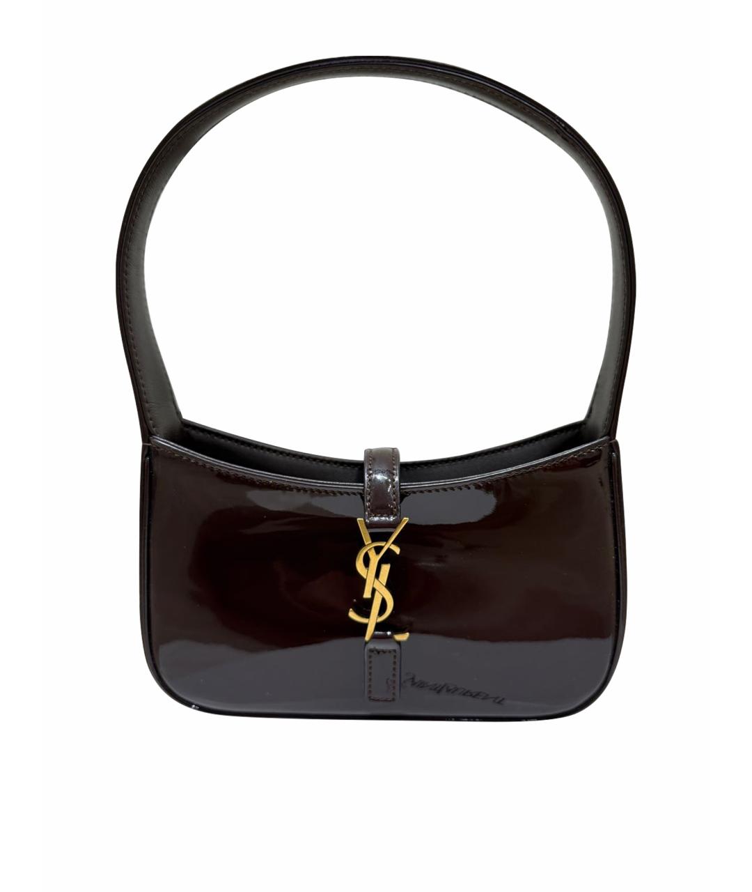 SAINT LAURENT Коричневая кожаная сумка с короткими ручками, фото 1