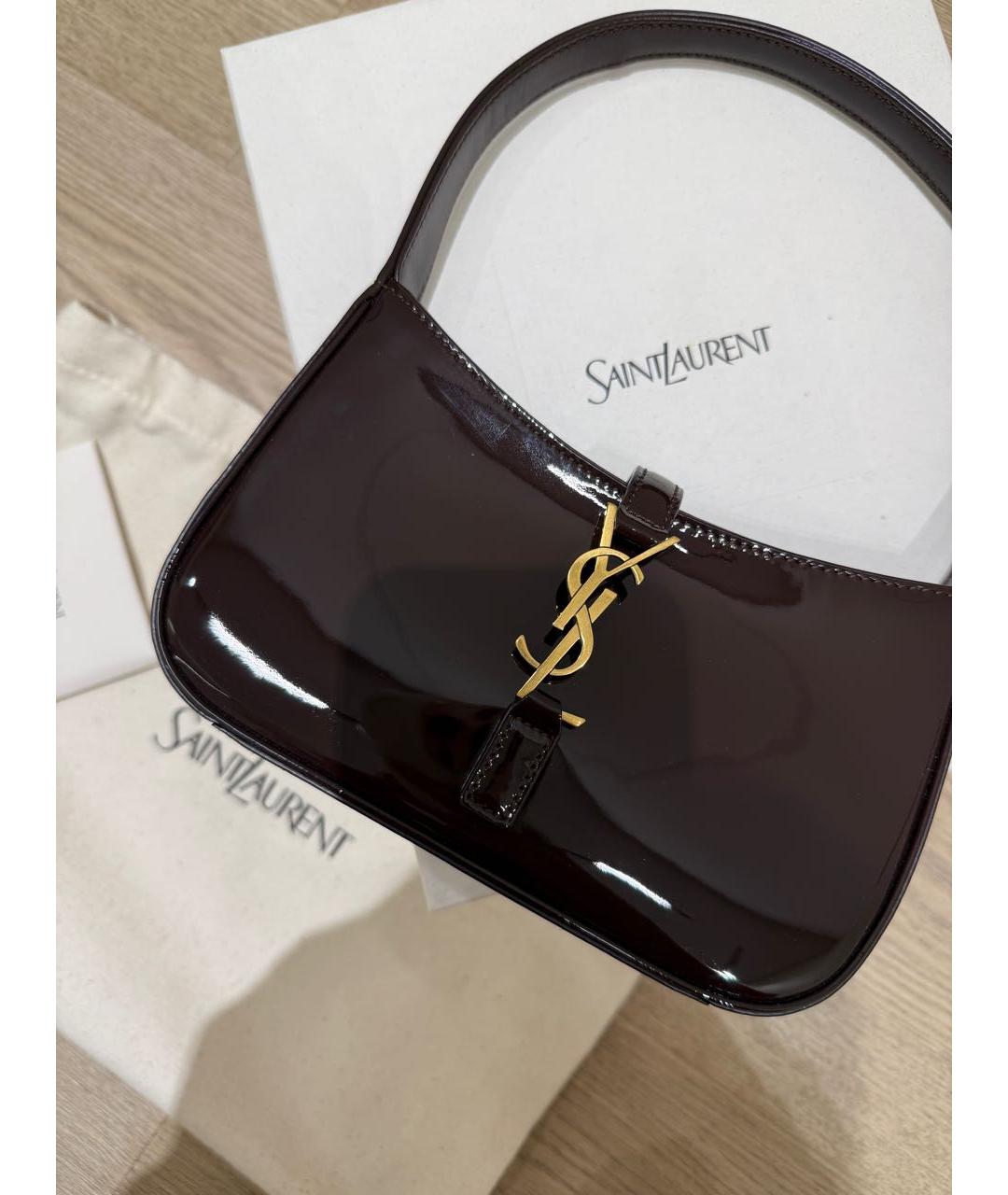SAINT LAURENT Коричневая кожаная сумка с короткими ручками, фото 2