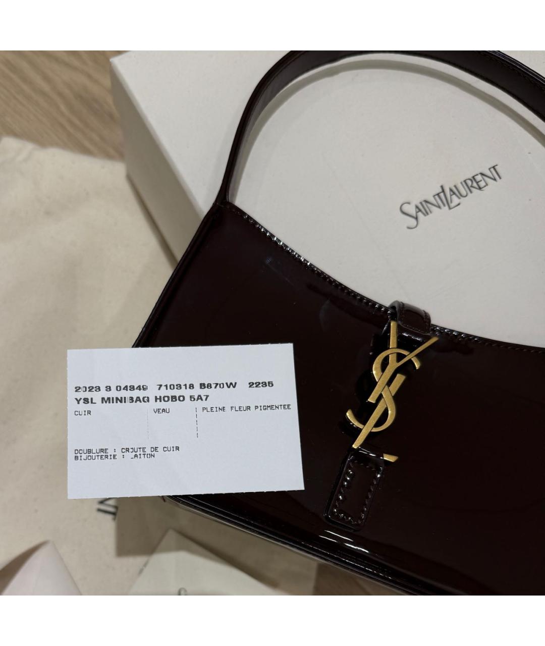 SAINT LAURENT Коричневая кожаная сумка с короткими ручками, фото 7