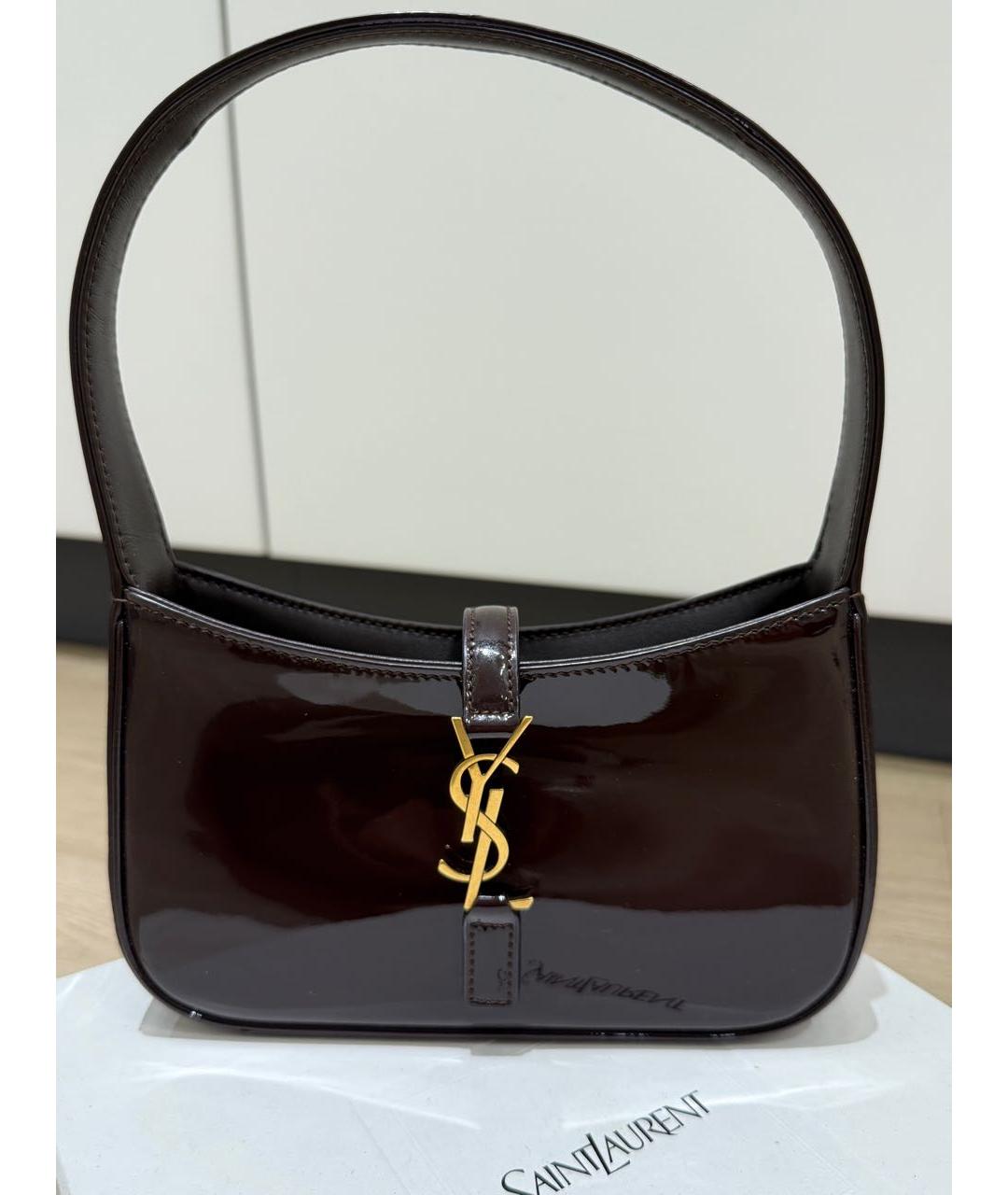 SAINT LAURENT Коричневая кожаная сумка с короткими ручками, фото 8