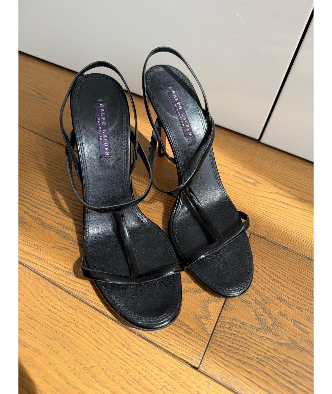 RALPH LAUREN PURPLE LABEL Черные босоножки из лакированной кожи, фото 2