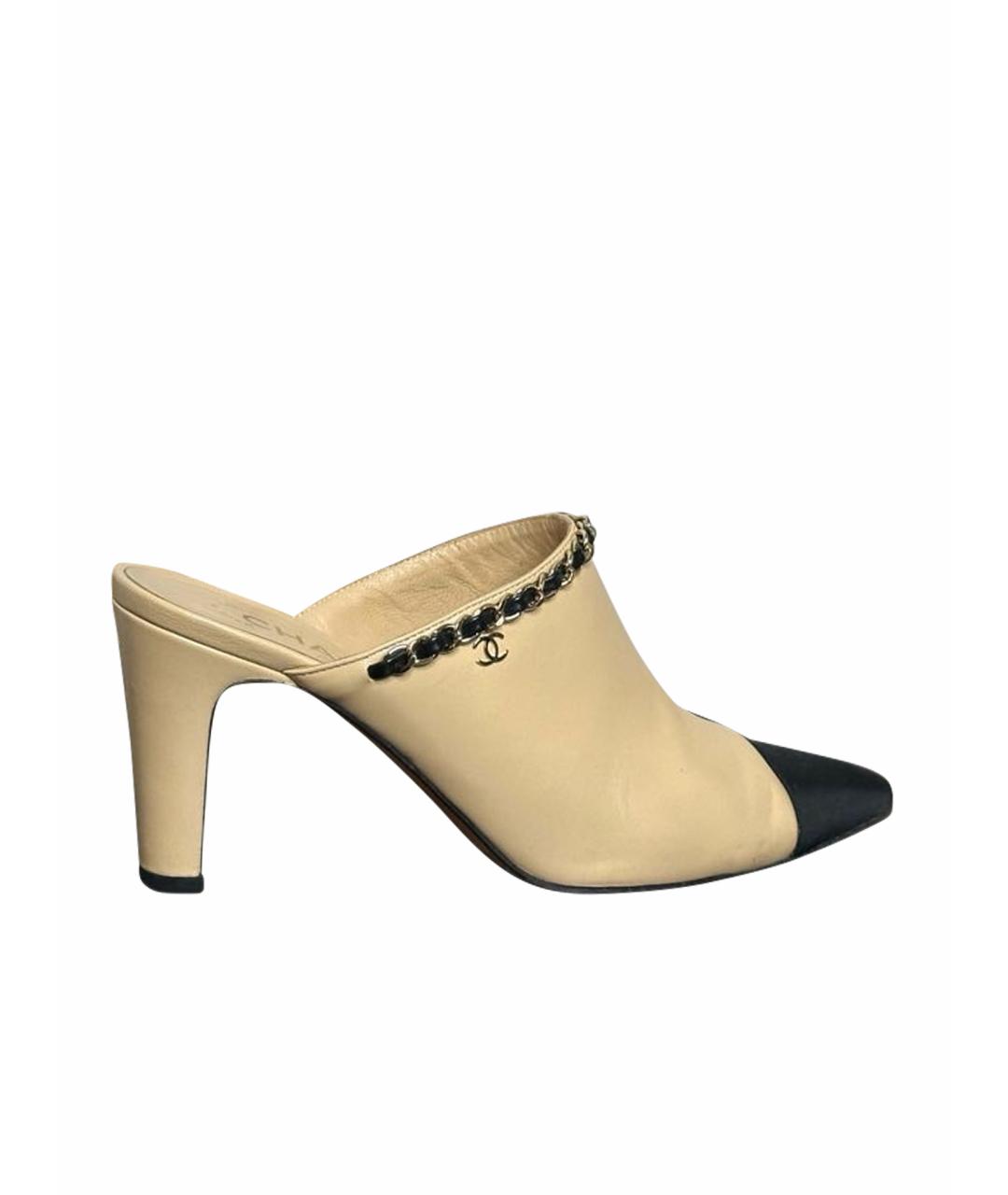 GUCCI Бежевые кожаные сабо, фото 1