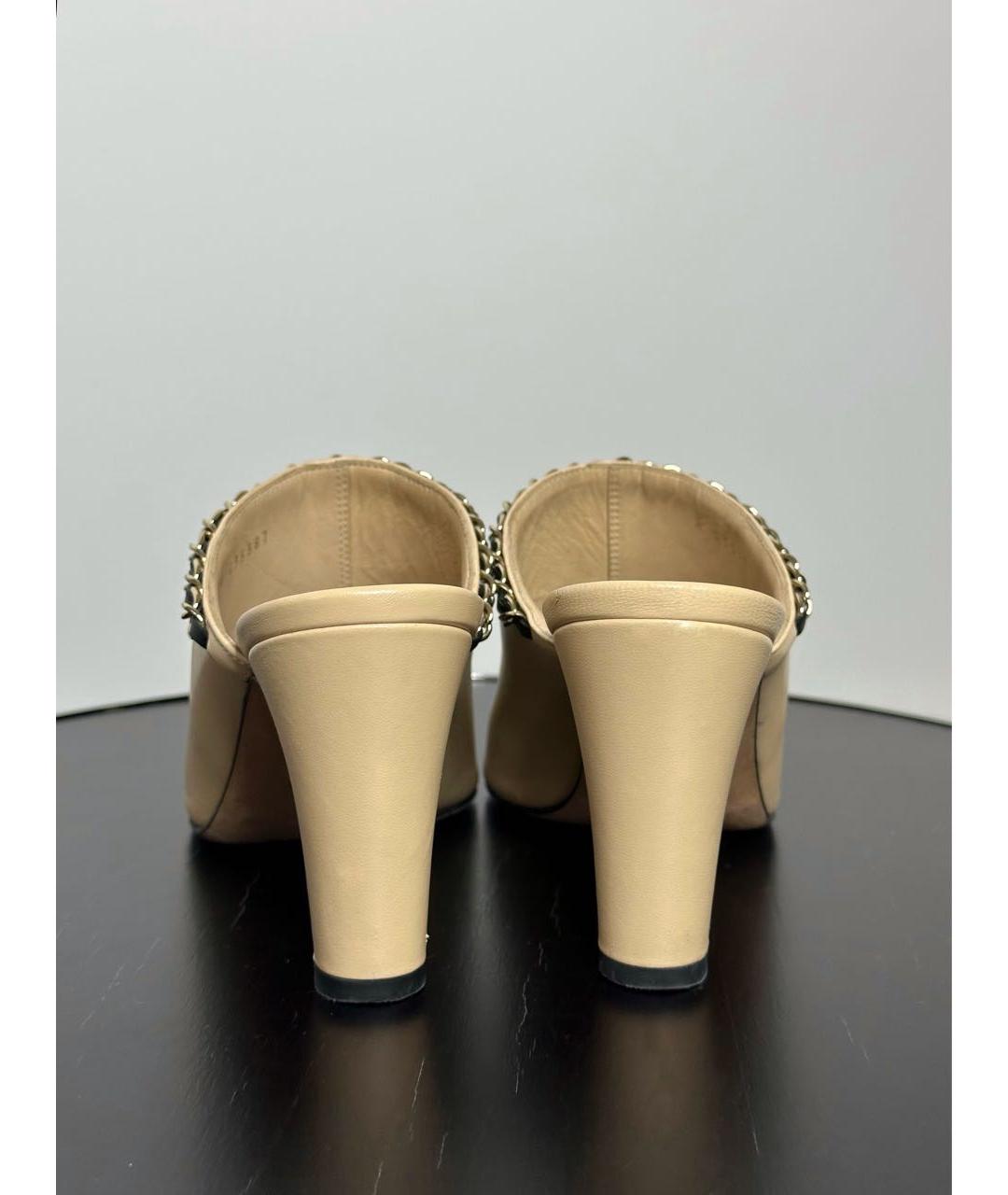 GUCCI Бежевые кожаные сабо, фото 4