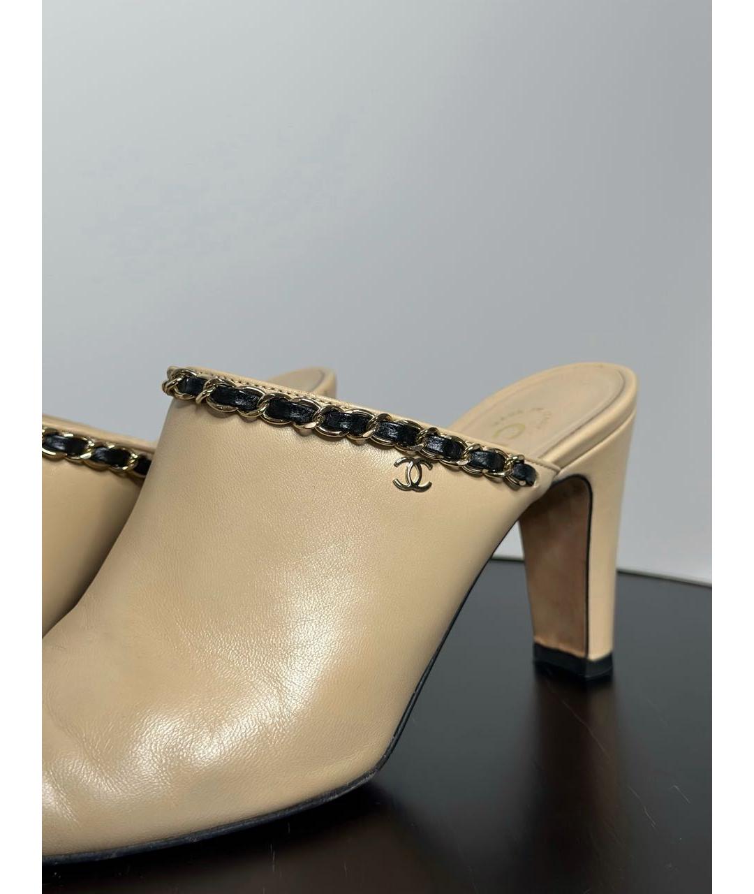 GUCCI Бежевые кожаные сабо, фото 6