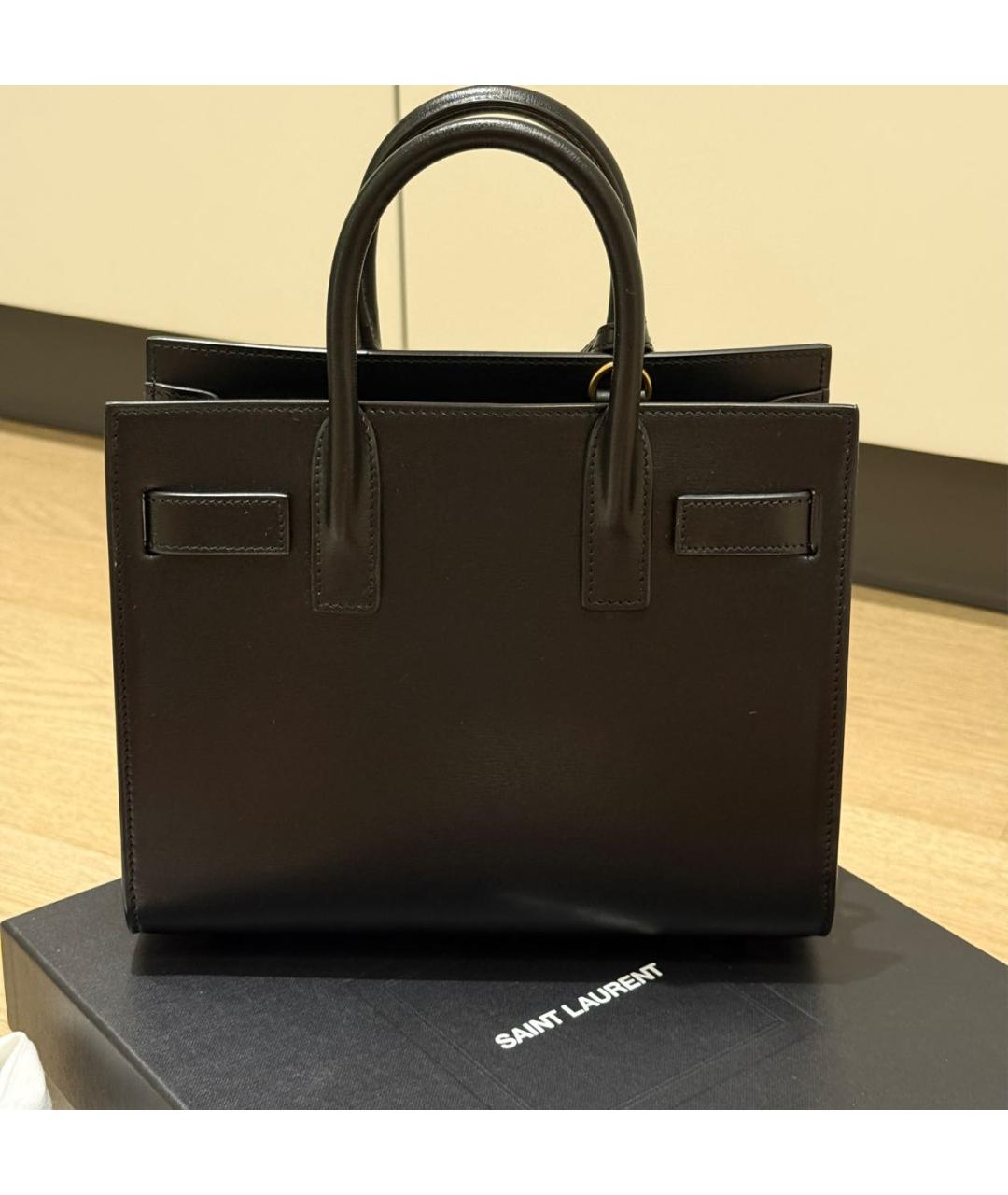 SAINT LAURENT Черная кожаная сумка тоут, фото 7