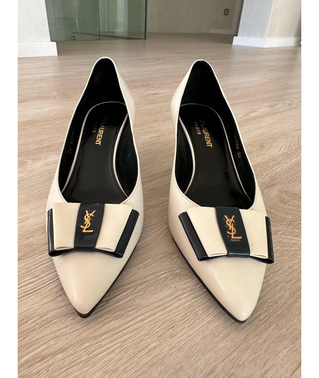 SAINT LAURENT Бежевые кожаные туфли, фото 3