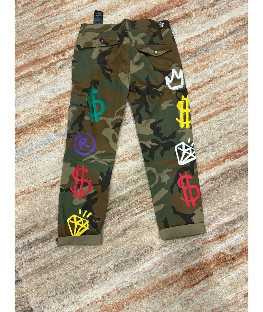 PHILIPP PLEIN Хаки хлопковые брюки узкие, фото 2