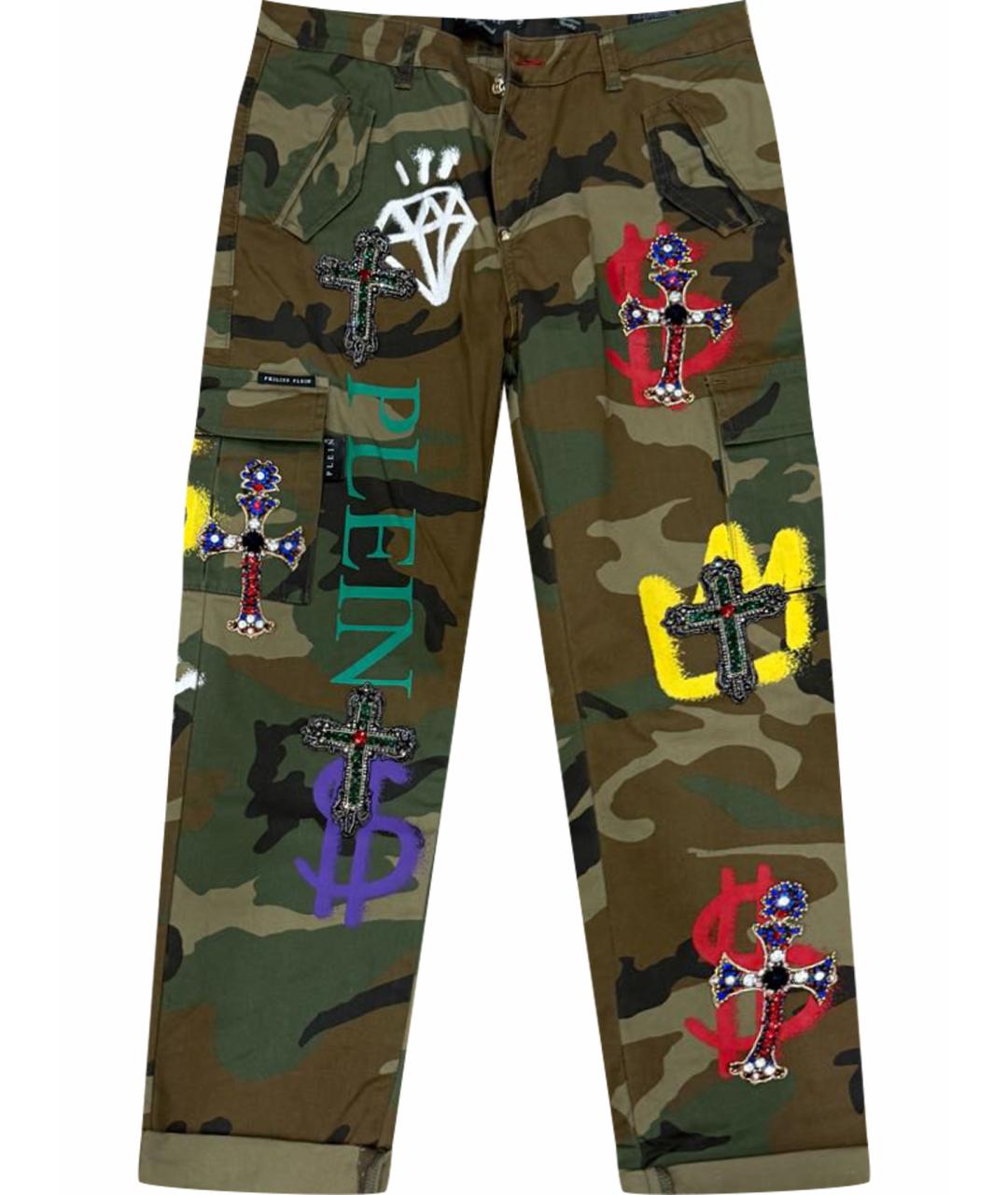 PHILIPP PLEIN Хаки хлопковые брюки узкие, фото 1