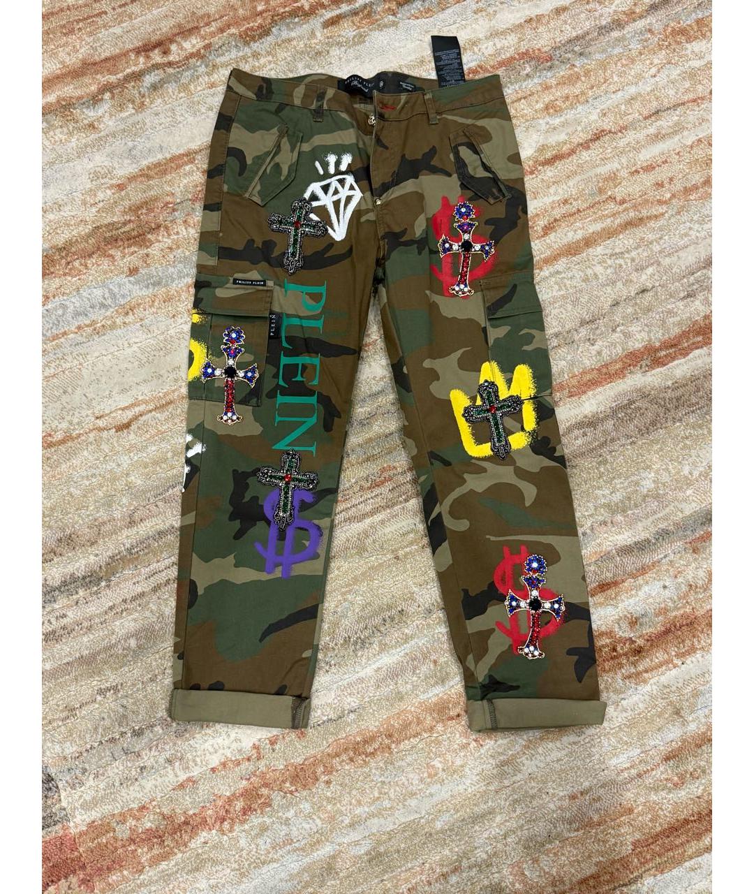 PHILIPP PLEIN Хаки хлопковые брюки узкие, фото 3